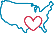 icon of heart over United States